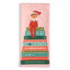 Holiday Elf on the Shelf Book Stack Tea Towel NEW